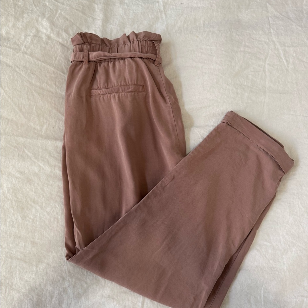High-Waisted Rose Pink Paper Bag Trousers